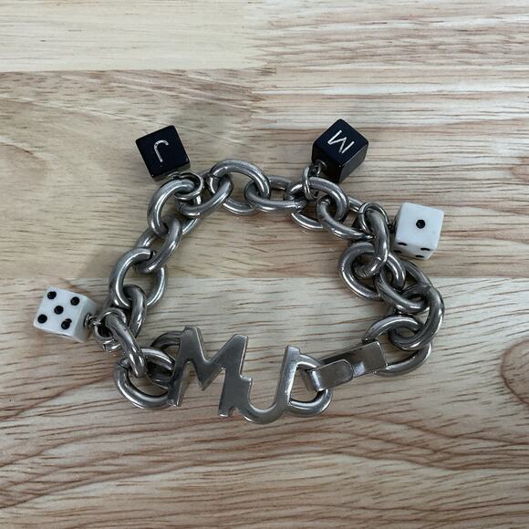 Vintage Marc Jacobs Charm Bracelet Dice & MJ Charms 2000s Silver Tone Size 6.5 - Picture 10 of 12